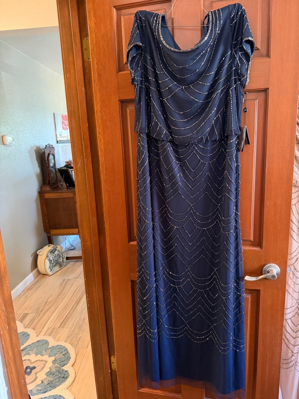 Adrianna Papell Navy Beaded Maxi Dress size 18 New with Tags